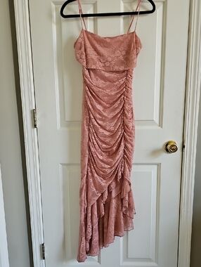NWOT | Windsor Dusty Rose Lace High-Low Ruched Slip Dress